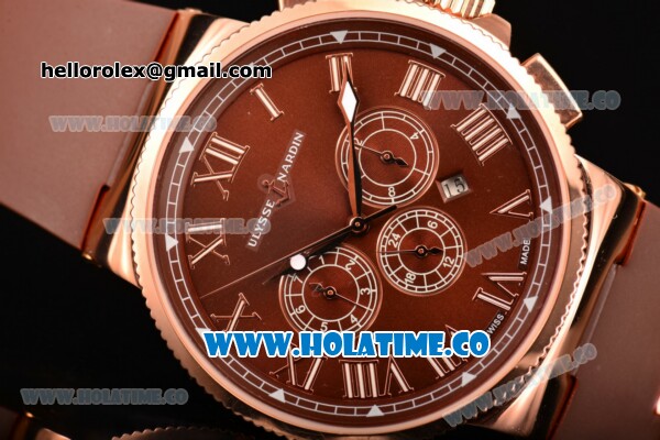 Ulysse Nardin Marine Chrono Asia Automatic Rose Gold Case with Roman Numeral Markers and Brown Dial - Click Image to Close